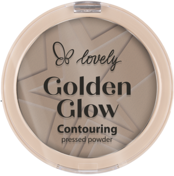 Lovely Golden Glow Puder do konturowania w okrągłym, beżowym kompakcie z wytłoczonymi gwiazdami, odcień Cool Brown, widok z góry.