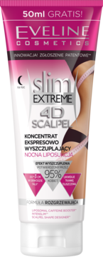 Biała tubka Eveline Slim Extreme 4D Scalpel, nocny koncentrat wyszczuplający 50ml GRATIS, widok z przodu.