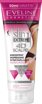 Biała tubka Eveline Slim Extreme 4D Scalpel, nocny koncentrat wyszczuplający 50ml GRATIS, widok z przodu.