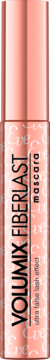 VOLUMIX FIBERLAST mascara w różowo-złotej tubce z efektem ultra false lash, pionowy napis, widok z przodu.