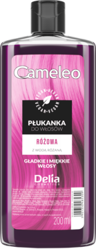 Różowa płukanka Cameleo Delia w fioletowej butelce 200 ml, widok z przodu z etykietą.