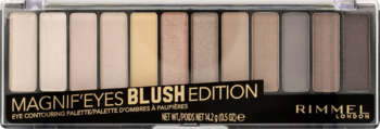 Rimmel Magnif'Eyes Blush Edition paleta 12 cieni do powiek, widok z góry, odcienie nude i brązu.