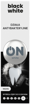 black white wybielająca pasta do zębów z węglem. Tubka ON white, wybiela do 6 odcieni, antybakteryjna.