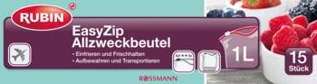 Rubin EasyZip Allzweckbeutel 1L, 15 sztuk, na błękitnym tle, idealne do mrożenia i podróży samolotem.