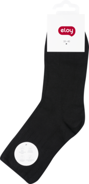 Czarne skarpetki z modalu z metką Eloy, rozmiar 35-40, widok z przodu, gładkie wykończenie.