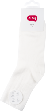 Miękkie białe skarpetki modalowe Eloy, rozmiar 35-40, złożone, z etykietą produktu z przodu.