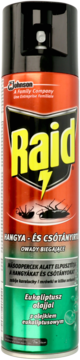 Raid spray na owady biegające z olejkiem eukaliptusowym, czerwono-zielona puszka, widok z przodu.