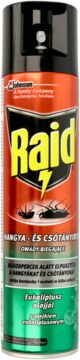 Raid spray na owady biegające z olejkiem eukaliptusowym, czerwono-zielona puszka, widok z przodu.