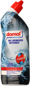 Domol WC-REINIGER INTENSIV, żel do toalet OZEAN FRISCHE, butelka 750ml, czarna z czerwoną nakrętką.
