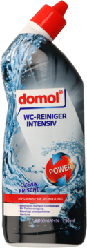 Domol WC-REINIGER INTENSIV, żel do toalet OZEAN FRISCHE, butelka 750ml, czarna z czerwoną nakrętką.