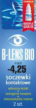 Niebieski banner B-LENS BIO soczewek kontaktowych -4.25 z gratisowymi kroplami; asferyczny kształt, 2 szt.