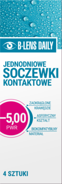 Opakowanie soczewek B-Lens Daily -5.00 PWR, 4 sztuki, z zaokrąglonymi krawędziami, asferyczne, biokompatybilne.