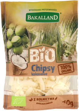 BAKALLAND BIO ,chipsy kokosowe,przód