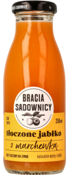 BRACIA SADOWNICY ,sok, tłoczone jabłko z marchewką,przód