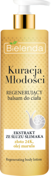Złoty balsam do ciała Bielenda Kuracja Młodości z ekstraktem śluzu ślimaka, widok z przodu.