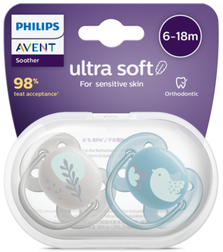 PHILIPS AVENT Ultra Soft ,smoczek ortodontyczny, 6-18m,przód