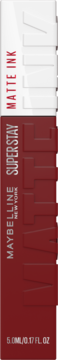 Matowa szminka Maybelline Superstay Matte Ink, pionowe opakowanie burgundowo-białe, z napisem 5.0ML.