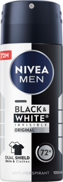 NIVEA MEN Black & White Original Invisible Antyperspirant spray 100ml, czarno-białe opakowanie, widok z przodu.