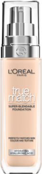 L'Oréal True Match podkład Super-Blendable z kwasem hialuronowym w szklanej butelce z pompką, widok z przodu.
