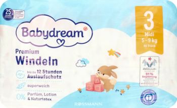 BABYDREAM Premium ,pieluchy, 3 Midi, 5-9 kg,przód