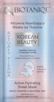 BIOTANIQE Dermoskin Expert Korean Beauty,maska w płachcie, aktywnie nawilżająca,przód