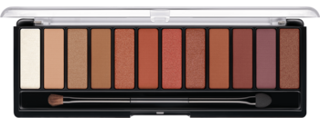 Paleta Rimmel Magnif'Eyes Spice Edition z 12 cieniami: mat, błysk. Odcienie brązu, beżu, pomarańczu, śliwki. Z aplikatorem.