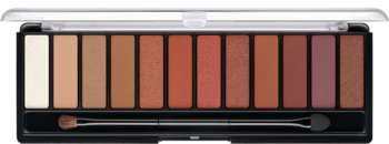 Paleta Rimmel Magnif'Eyes Spice Edition z 12 cieniami: mat, błysk. Odcienie brązu, beżu, pomarańczu, śliwki. Z aplikatorem.