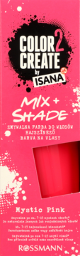 Różowe pudełko Color2Create by Isana Mix+Shade Mystic Pink zmywalnej farby do włosów, widok z przodu.