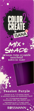 Fioletowa zmywalna farba do włosów Color2Create Isana Mix+Shade Passion Purple, przód opakowania.
