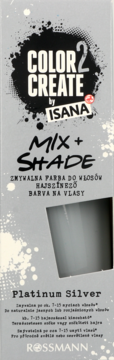Isana Color2Create Mix+Shade zmywalna farba do włosów w odcieniu Platinum Silver, widok z przodu szarego pudełka.