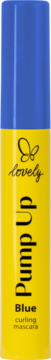 Mascara Lovely Pump Up Curling Blue: żółty korpus z napisem 'Pump Up', niebieska zakrętka, ujęcie z przodu.