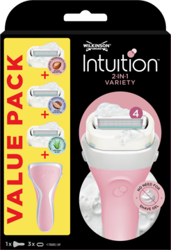 WILKINSON SWORD Intuition 2in1 Variety,maszynka do golenia, z 3 wkładami, 4-ostrzowa, dla kobiet,przód