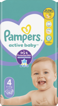 PAMPERS Active Baby ,pieluchy, 4, 9-14 kg,przód