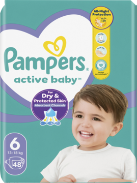 PAMPERS Active Baby ,pieluchy, 6, 13-18 kg,,przód