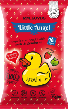 LITTLE ANGEL ANGELINA ,chrupki kukurydziane, Jabłko i truskawka, Bio, 10m+,przód