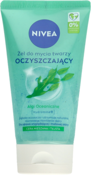 NIVEA Oczyszczający żel do twarzy z algami w miętowej tubce, widok z przodu, do cery tłustej, matujący.