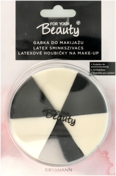 Rossmann For Your Beauty: okrągłe opakowanie lateksowych gąbek do makijażu, czarno-biały wzór wiatraka.