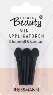 Zestaw 3 czarnych mini aplikatorów For Your Beauty do cieni z pianki, w blistrze, widok z przodu.