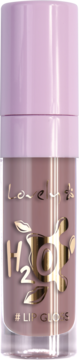 Przezroczysty błyszczyk H2O Lipgloss w kolorze mauve, z lawendową nakrętką i złotym logo, widok z przodu.