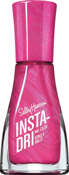 Sally Hansen Insta-Dri quick-dry nail color 303 Flashy Fuchsia. Upright shimmery pink bottle, front view.