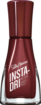 Bordowy lakier Sally Hansen Insta-Dri Cinna-Snap w szklanej butelce, widok z przodu z białymi napisami.