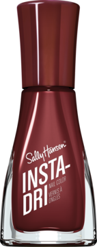 Bordowy lakier Sally Hansen Insta-Dri Cinna-Snap w szklanej butelce, widok z przodu z białymi napisami.