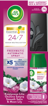 Air Wick Freshmatic Smooth Satin & Moon Lily z Essential Oils, neutralizator zapachów z urządzeniem, wkładem.