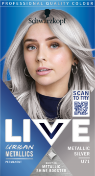 SCHWARZKOPF LIVE Urban Metallics ,farba do włosów, trwała, nr U71 Metallic Silver,przód