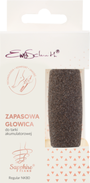Ewa Schmitt zapasowa głowica korundowa NK80 do tarki, ciemna, granulowana, widok z przodu na opakowaniu.
