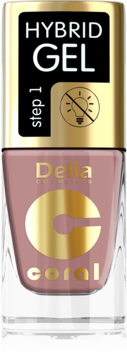 Lakier do paznokci Delia Hybrid Gel koralowy, krok 1, bez lampy UV, widok z przodu.