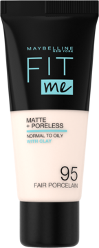 Maybelline Fit Me Matte + Poreless podkład w tubce 95 Fair Porcelain, czarno-beżowe opakowanie.