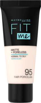 Maybelline Fit Me Matte + Poreless podkład w tubce 95 Fair Porcelain, czarno-beżowe opakowanie.