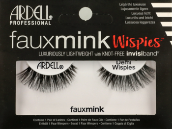 Ardell Fauxmink Wispies sztuczne rzęsy, opakowanie czarno-białe, widok z przodu. Lekkie rzęsy Demi Wispies.