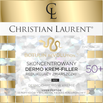 Christian Laurent Botulin Revolution 50+ dermo krem-filler na zmarszczki, biało-złote opakowanie z wężem.